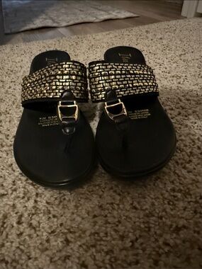 Italiana by Italian Shoemakers Black Wedge Slide Sandals Woven Strap-size 7.5